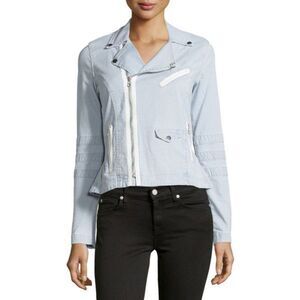 Joe's Jeans Jada Moto Peplum Jacket Cotton Pinstripe Chambray Blue Sz XS